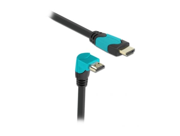 Delock - High Speed - HDMI-kabel - HDMI hane rak till HDMI hane nedåtvinklad - 2 m - svart, turkos - Dolby DTS-HD Master Audio-support, Dolby TrueHD-