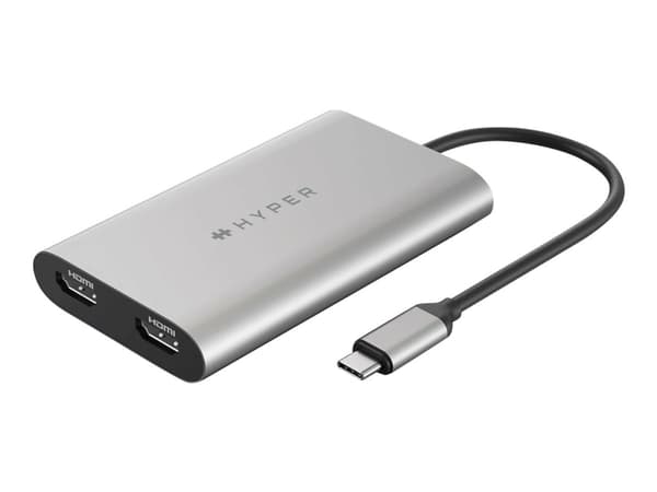 HyperDrive Dual - Videosovitin - 24-nastainen USB-C til HDMI, 24-nastainen USB-C - USB Power Delivery (100 W), 4K30 Hz (HDMI 2. näyttö), 4K60 Hz (HDM
