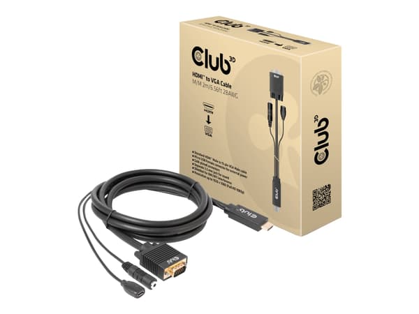Club 3D - Adapterkabel - HDMI, Micro-USB type B (kun strøm) hann til HD-15 (VGA), mini-phone stereo 3.5 mm - 2 m - 1080p-støtte