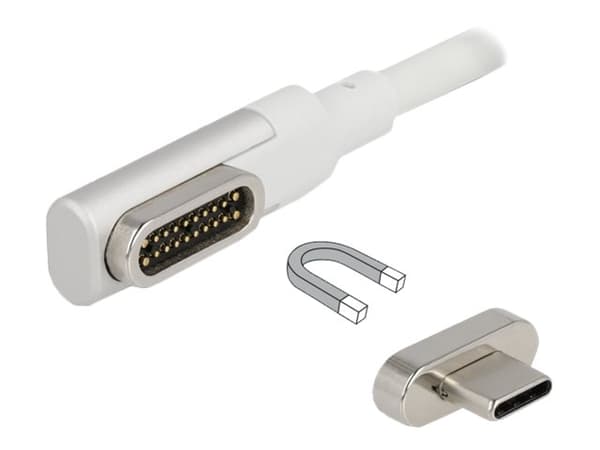 Delock - USB-kabel - 24 pin USB-C (hane) vinklad, magnetisk till 24 pin USB-C (hane) - USB 3.2 Gen 2 / Thunderbolt 3 - 1.2 m - USB-strömleverans (5A,