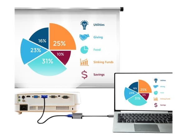 ATEN UC3002A - Videokort - 24 pin USB-C (hane) till HD-15 (VGA) (hona) - USB 3.2 Gen 1 / Thunderbolt 3 / DisplayPort (Alt Mode) - 9.6 cm - 1920 x 120