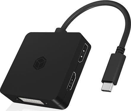 ICY BOX IB-DK1104-C - Videokort - 24 pin USB-C hane till HD-15 (VGA), HDMI, DisplayPort, DVI-D hona - 15 cm - svart - stöd för 4K60 Hz (3840 x 2160)