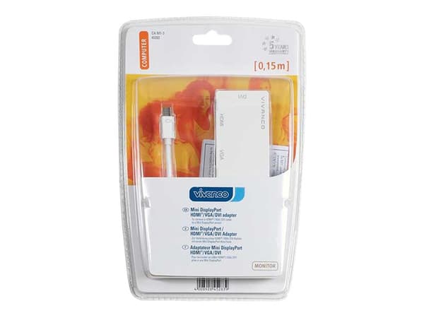 Vivanco - Video adapter - Mini DisplayPort hann til HD-15 (VGA), HDMI, DVI hunn - 10 cm - hvit