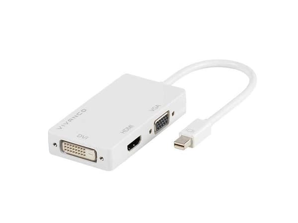 Vivanco - Video adapter - Mini DisplayPort hann til HD-15 (VGA), HDMI, DVI hunn - 10 cm - hvit
