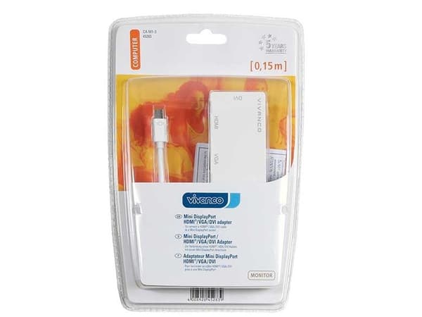 Vivanco - Video adapter - Mini DisplayPort hann til HD-15 (VGA), HDMI, DVI hunn - 10 cm - hvit