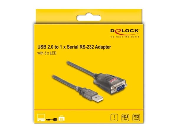 Delock - Seriell adapter - USB 2.0 - RS-232 x 1 - svart, transparent