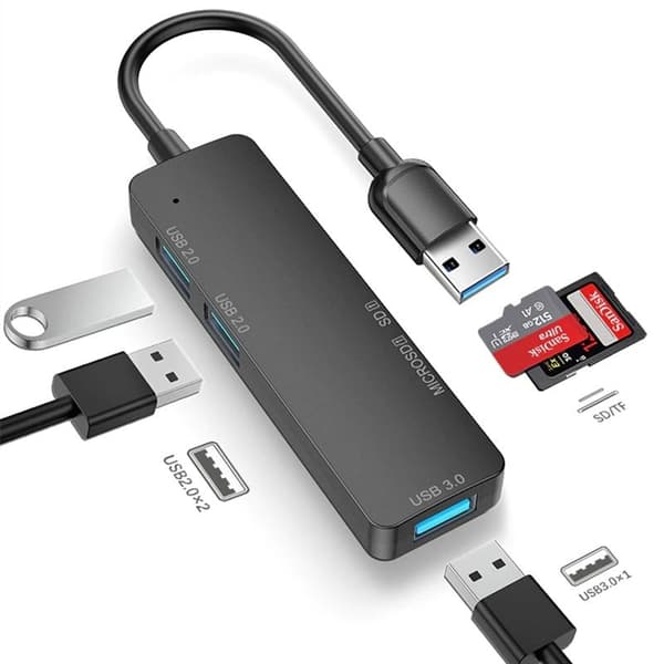 5 i 1 USB-A Multiport Hub - Grå