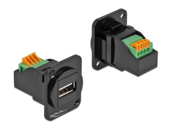 Delock D-Type Module USB 2.0 Type-A female to terminal block - Modulkontaktplatta med insnäppsfästen - kan monteras på panel - USB 2.0 Type A - svart