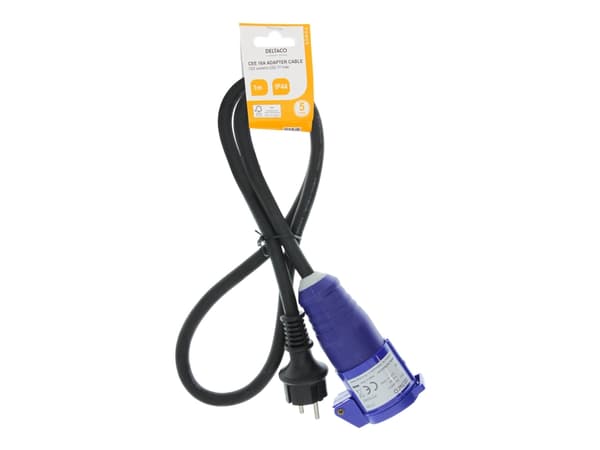 DELTACO - Strömkabel - power CEE 7/7 (hane) till CEE 16/3 (hona) skyddslock - AC 250 V - 16 A - 1 m - utomhus - svart