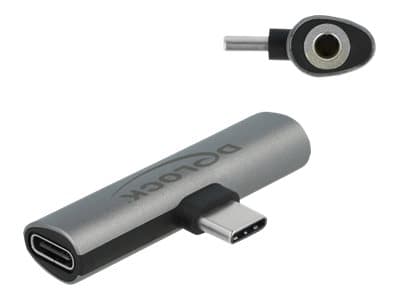 Delock - USB-C til hodetelefonjakk / ladeadapter - 24 pin USB-C hann til minijakk, 24 pin USB-C hunn - grå - USB Power Delivery (60W)