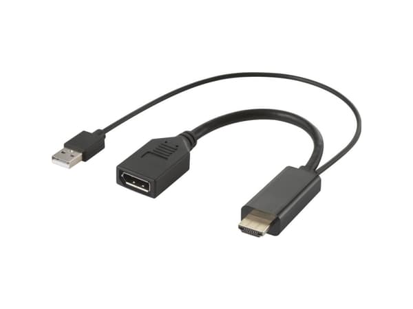 Renkforce RF-4777274 HDMI / DisplayPort-sovitin [1x HDMI-stik, USB 2.0 stik A - 1x DisplayPort-bøsning] Sort Ultra HD-HDMI, DisplayPort 1.2 0.15 m