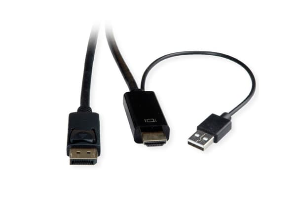 ROLINE 11.04.5991, 1 m, HDMI + USB, DisplayPort, Hankjønn, Hankjønn, Rett