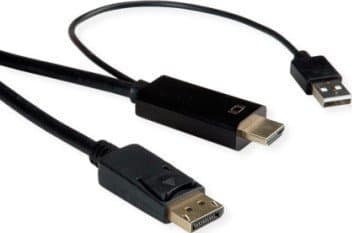 ROLINE 11.04.5991, 1 m, HDMI + USB, DisplayPort, Hankjønn, Hankjønn, Rett
