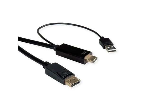ROLINE 11.04.5991, 1 m, HDMI + USB, DisplayPort, Hankjønn, Hankjønn, Rett