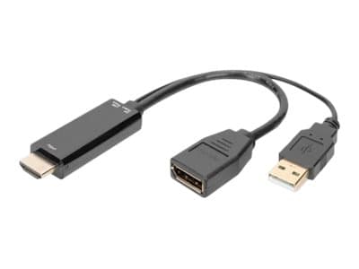 DIGITUS - Adapterkabel - HDMI hann til USB, DisplayPort - 20 cm - dobbeltisolert - svart - 2K-støtte, 4 K 30 Hz (3840 x 2160) støtte, 1920 x 1080 at