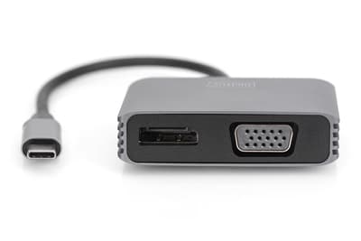 DIGITUS DA-70827 - Video adapter - 24 pin USB-C (hann) til VGA Adapter, DisplayPort (hunn) - 20 cm - støtter 21:9 kinosideforhold, 4K 30Hz støtte, US