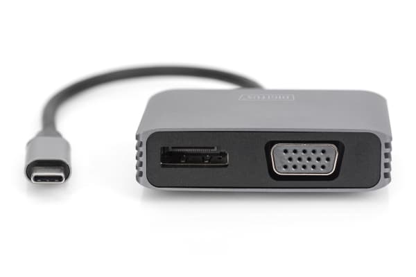 DIGITUS DA-70827 - Video adapter - 24 pin USB-C (hann) til VGA Adapter, DisplayPort (hunn) - 20 cm - støtter 21:9 kinosideforhold, 4K 30Hz støtte, US