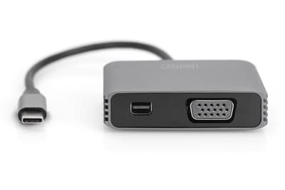 DIGITUS - Videokort - 24 pin USB-C (hane) till Mini DisplayPort, HD-15 (VGA) (hona) - DisplayPort 1.4 - 20 cm - 4K30Hz stöd - rymdgrå