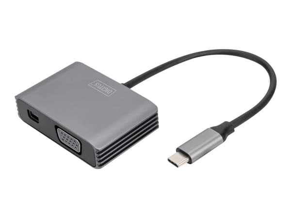 DIGITUS - Video adapter - 24 pin USB-C (hann) til Mini DisplayPort, HD-15 (VGA) (hunn) - DisplayPort 1.4 - 20 cm - 4K 30Hz støtte - romgrå Grå