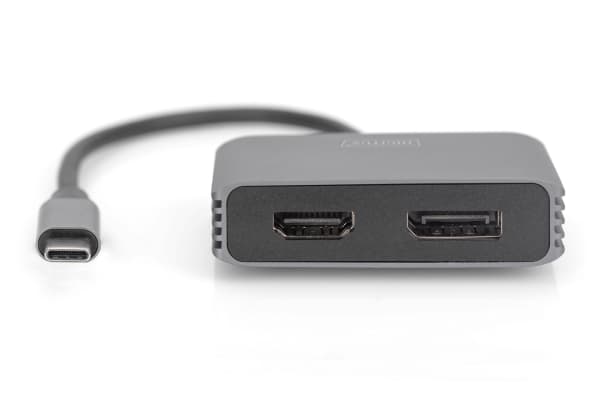 DIGITUS DA-70826 - USB / DisplayPort-adapter - 24 pin USB-C (hann) til DisplayPort, HDMI (hunn) - 20 cm - Power Delivery-støtte - romgrå