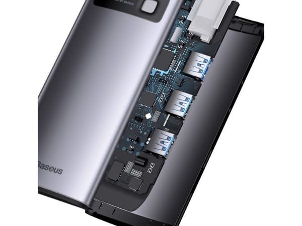 Hub 6w1 Baseus Metal Gleam Series, USB-C do 3x USB 3.0 + USB-C PD + microSD/SD