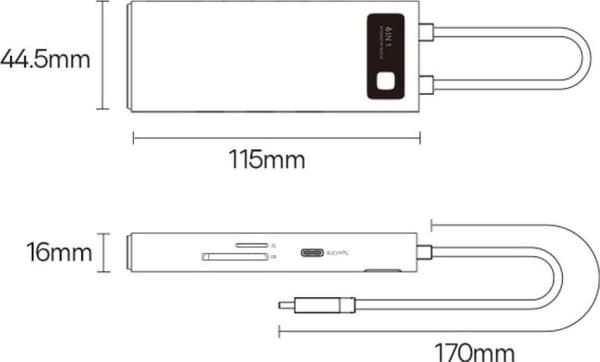 Hub 6w1 Baseus Metal Gleam Series, USB-C do 3x USB 3.0 + USB-C PD + microSD/SD