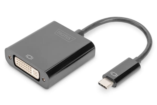 DIGITUS - Video adapter - 24 pin USB-C (hann) til DVI-I (hunn) - 10 cm - 1080p-støtte, aktiv, USB-strøm - svart