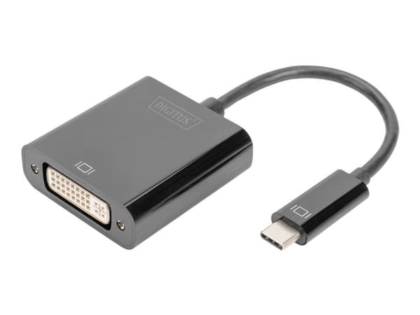 DIGITUS - Video adapter - 24 pin USB-C (hann) til DVI-I (hunn) - 10 cm - 1080p-støtte, aktiv, USB-strøm - svart