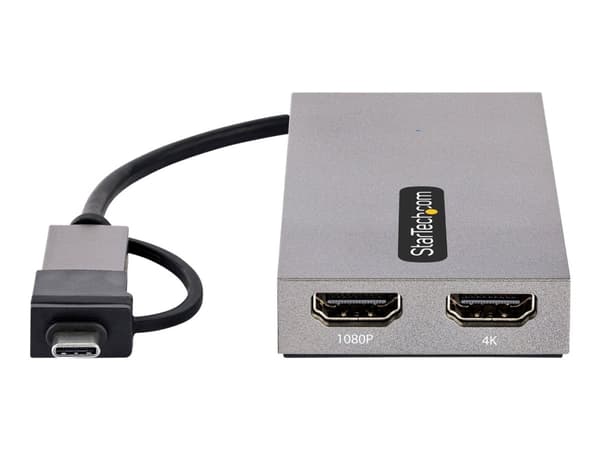StarTech.com USB to Dual HDMI Adapter, USB A/C to 2x HDMI Monitors (1x 4K 30Hz, 1x 1080p), Integrated USB-A to C Dongle, 4in/11cm Cable, Windows & ma