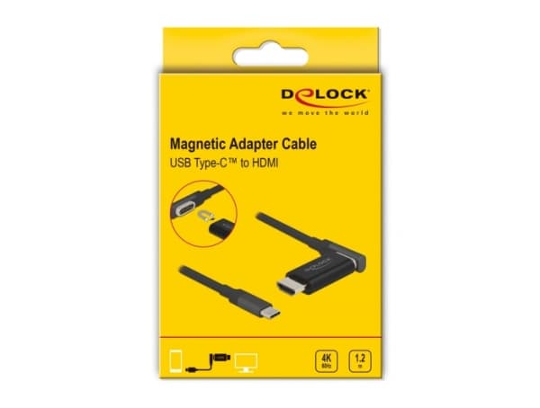 Delock - Adapterkabel - 24 pin USB-C hane till HDMI hane angled, detachable and magnetic - 1.2 m - svart - 4K60Hz (3840 x 2160) stöd