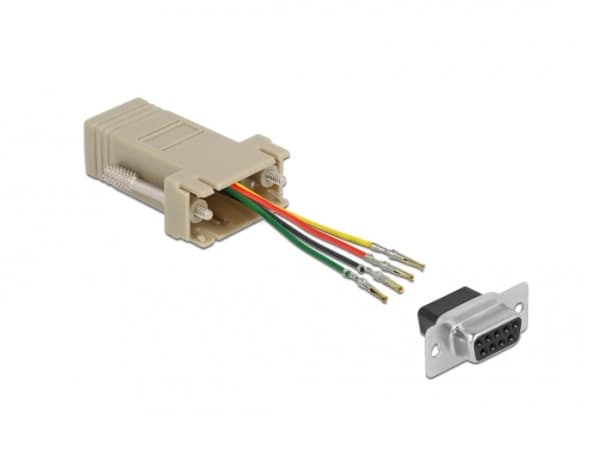Delock Assembly Kit - Seriell adapter - DB-9 (hona) skruvbar till RJ-11/RJ-14 (hona) - individually assignable serial interface - grå