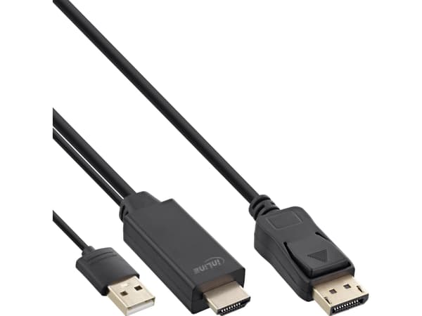 InLine 17165P, 5 m, DisplayPort, HDMI + USB, Hankjønn, Hankjønn, Rett