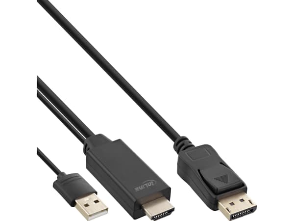 InLine 17165P, 5 m, DisplayPort, HDMI + USB, Hankjønn, Hankjønn, Rett