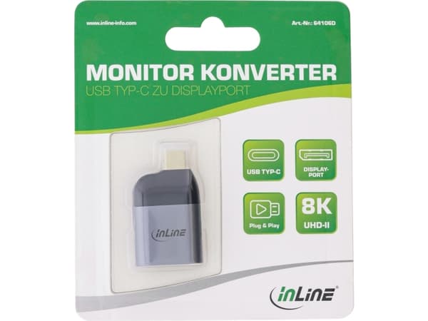 InLine 64106D, USB Type-C, DisplayPort-utgång, 7680 x 4320 pixlar