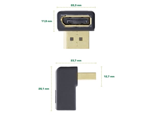 InLine 17199U, DisplayPort, DisplayPort, Uros, Naaras, Suora, Yläreuna