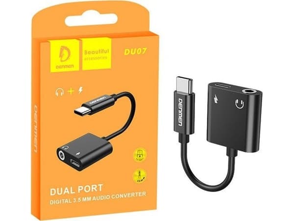 USB-adapter Denmen HF ADAPTER TYPE-C DENMEN SVART AUDIOJACK + STRØMFORSYNING DU07