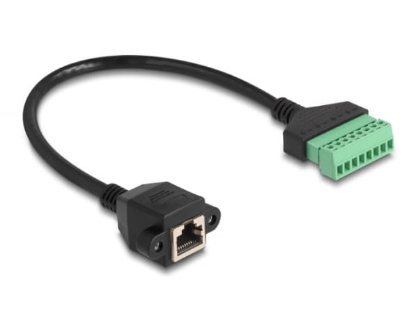 Delock - Nettverkadapterkabel - 8-pins terminalblokk (hunn) til RJ-45 (hunn) skrubar - 30 cm - UTP - CAT 6 - svart/grønn
