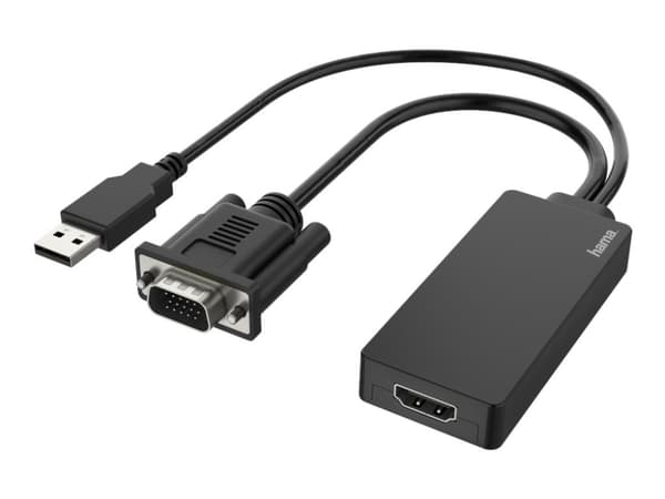 Hama - Adapterkabel - USB, HD-15 (VGA) hane till HDMI hona - 15 cm - svart - stöd för 1080p