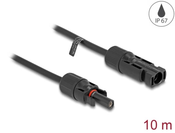Delock - Strømkabel - MC4 (hann) til MC4 (hunn) - 600 V - 10 m - snap-in - svart