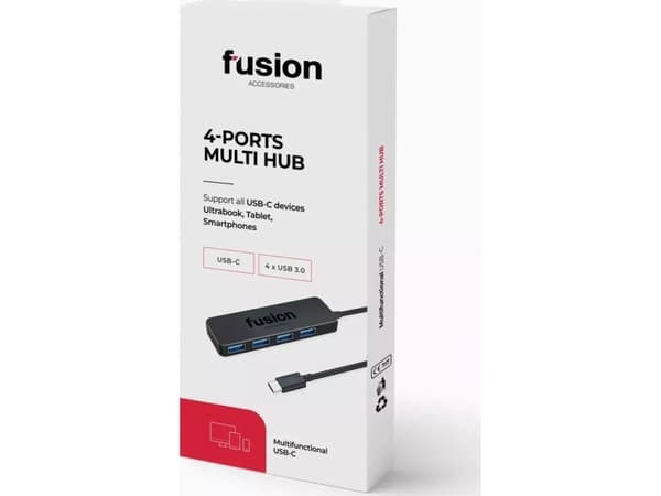 Šakotuvas Fusion Tillbehör Fusion USB-C-4 x USB 3.0 skirstytuvas 5 Gbps juodas (EU-blister)