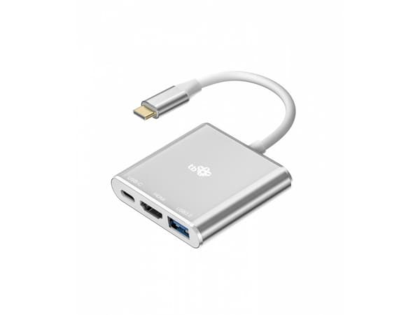 USB C 3-in-1 HUB adapter - HDMI, USB, PD silver