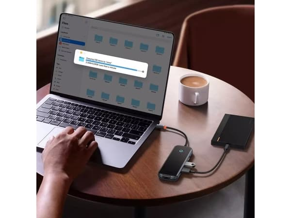 Hub 4in1 Baseus AcmeJoy Series USB-C iki 3xUSB 3.0 + USB-C PD (tamsiai pilka)