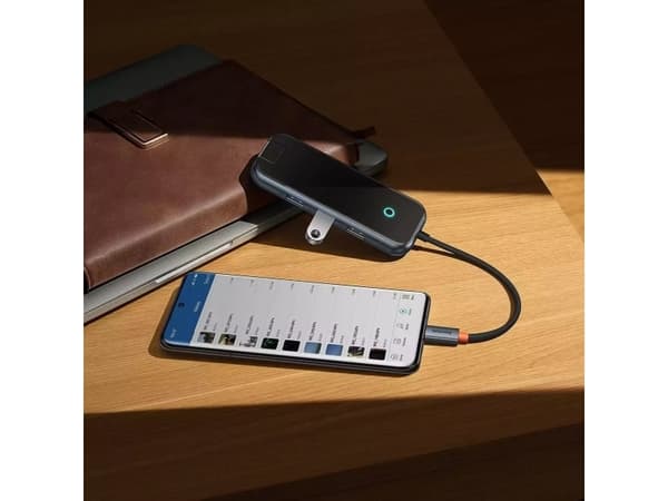 Hub 4in1 Baseus AcmeJoy Series USB-C iki 3xUSB 3.0 + USB-C PD (tamsiai pilka)