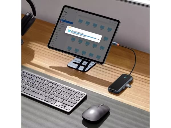 Hub 4in1 Baseus AcmeJoy Series USB-C iki 3xUSB 3.0 + USB-C PD (tamsiai pilka)
