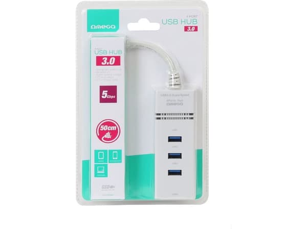 USB HUB Omega 3.0 4 portar vit (42463)