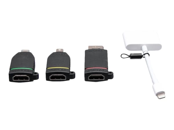 C2G Universal 4K HDMI Adapter Ring with Color Coded Mini DisplayPort, DisplayPort, USB-C, and Lightning - Videoadaptersats - svart - stöd för 4K