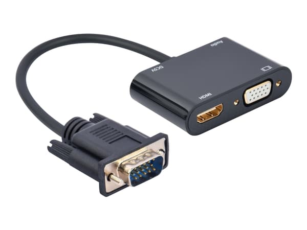 Cablexpert - Videokort - HD-15 (VGA) hane till HD-15 (VGA), HDMI, minijack, mikro-USB typ B hona - 15 cm - svart - stöd för 1080p, tumskruvar