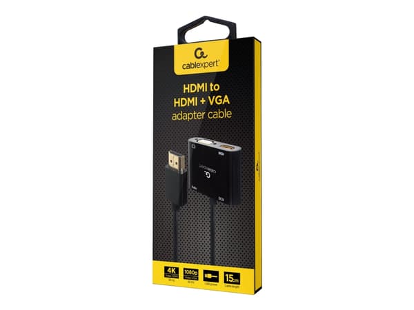 Cablexpert - Video adapter - HDMI, 3,5 mm telefonjakk, 24 pin USB-C hann til HDMI, HD-15 (VGA) hunn - 15 cm - 4K30Hz (HDMI), 1080p-støtte 60 Hz (VGA) Sort