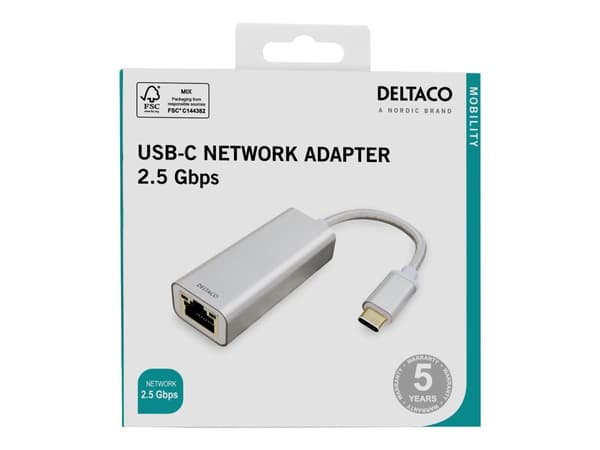 USB-C verkkosovitin DELTACO, 2,5G, alumiini / USBC-GIGA6