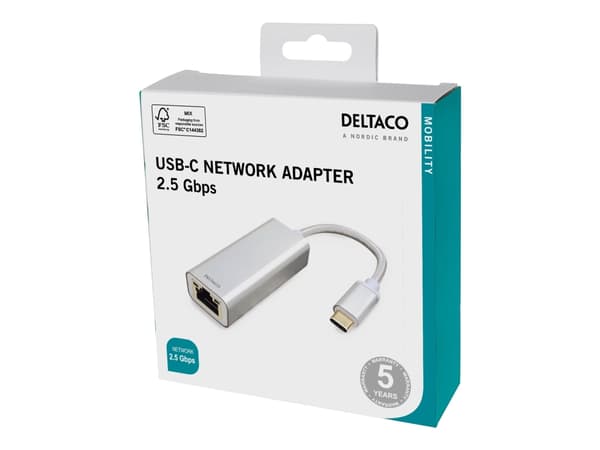 USB-C verkkosovitin DELTACO, 2,5G, alumiini / USBC-GIGA6